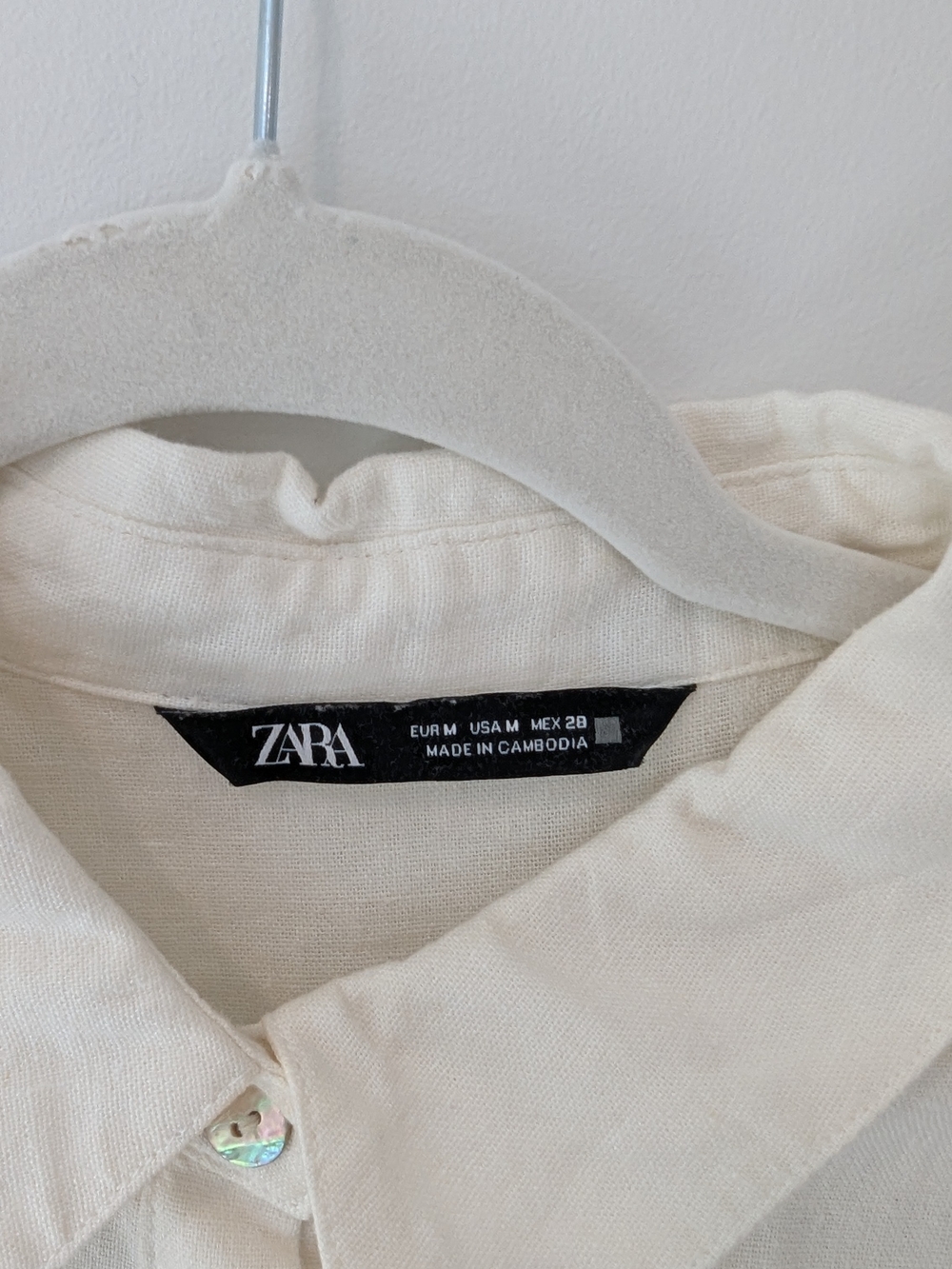 ZARA Cream Button-Front Belted Linen Dress - Picture 4 of 5